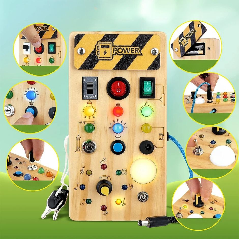 Tableau d'activités sensorielles Montessori | Busy Board Switchy™ - Jouets Chouchous